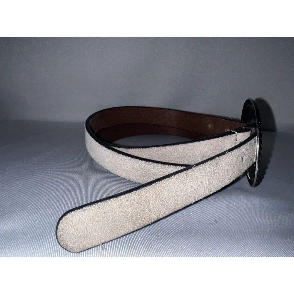 Lucky Brand Womens Suede Western Belt Beige Silver Engraved Buckle Sz M Medium‎